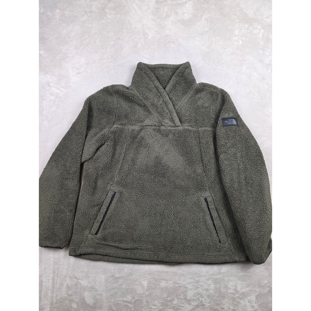 The North Face Fleece Pullover Womens XL Green Sherpa Shawl Neck *Read
